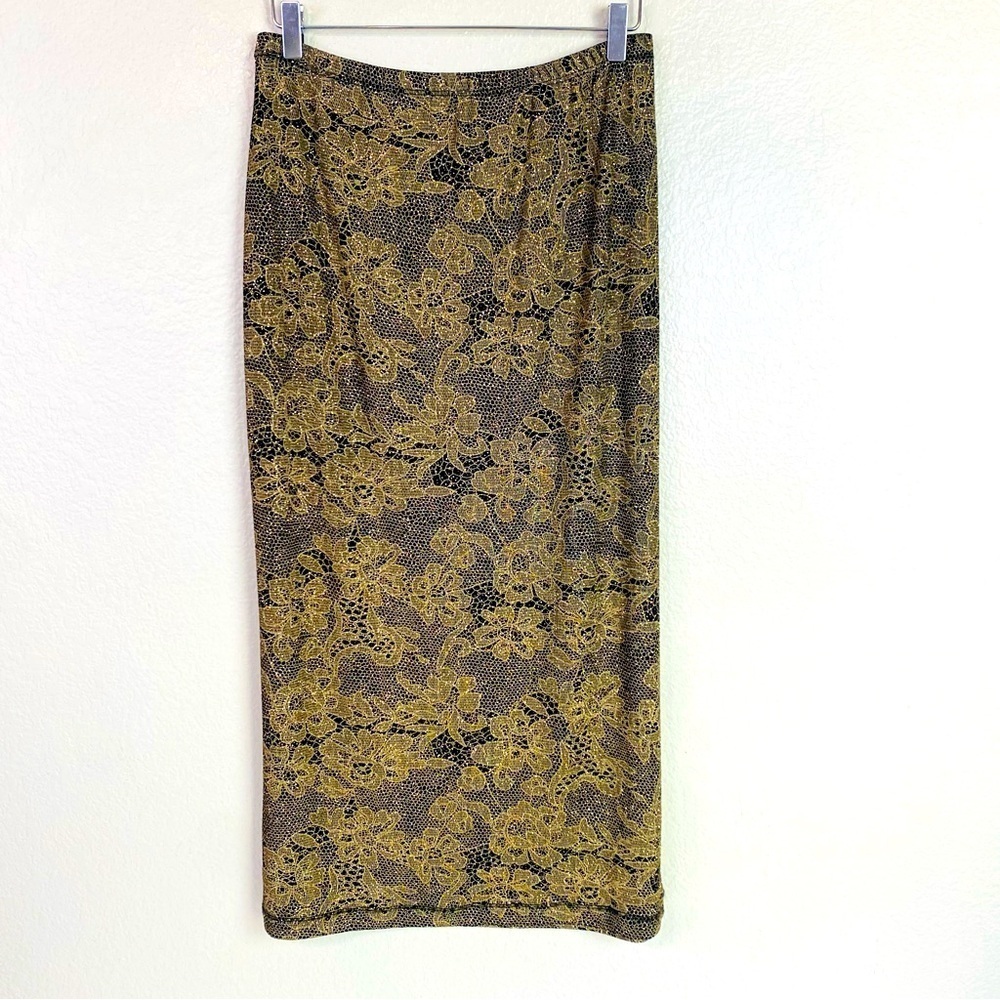 Market By Chico’s Black W/ Metallic Gold Lace Maxi Skirt Size 16